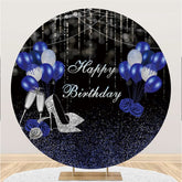 Lofaris Glitter Silver Balloons Round Happy Birthday Backdrop
